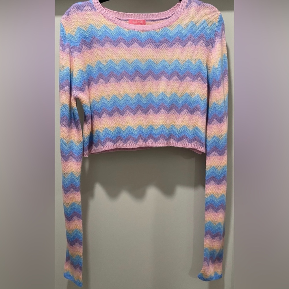 Sugar Thrillz Dolls Kill Follow The Rhythm Rainbow Crop Sweater Top - Picture 1 of 7